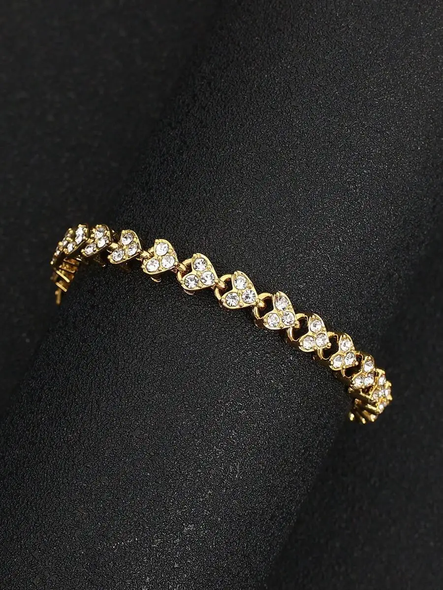 Zinc Alloy Rhinestone Heart Chain Bracelet For Women Daily Wear