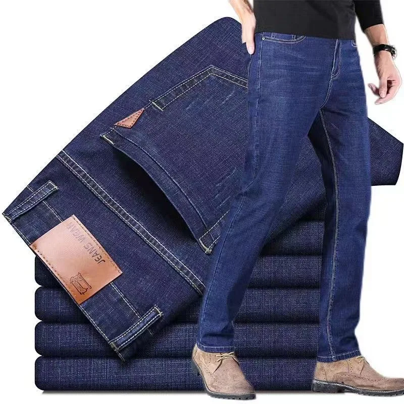 

2025 Spring Summer Jeans Straight Elastic Middle-aged Work Leisure All Waist Man Men's Adult Gentleman Comfortable High Quality