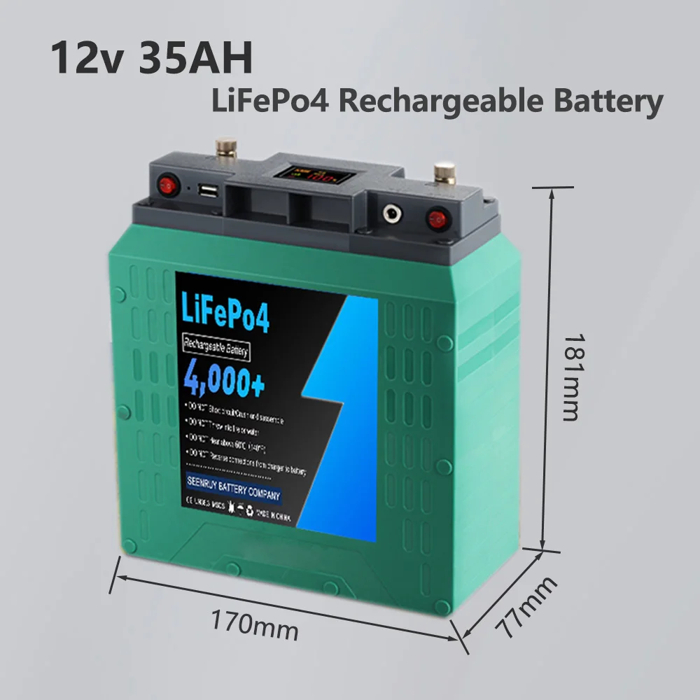 12v 35AH easy to carry  Lifepo4 Rechargeable Battery Pack with BMS Perfect for Outdoor camping Mobile power supply +5A Charger