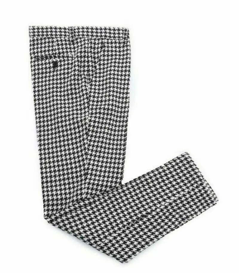 

High Quality Houndstooth Men's Casual Suit Pants Length Trousers Men Plaid Slim-fit Straight Business Formal Suit Trousers