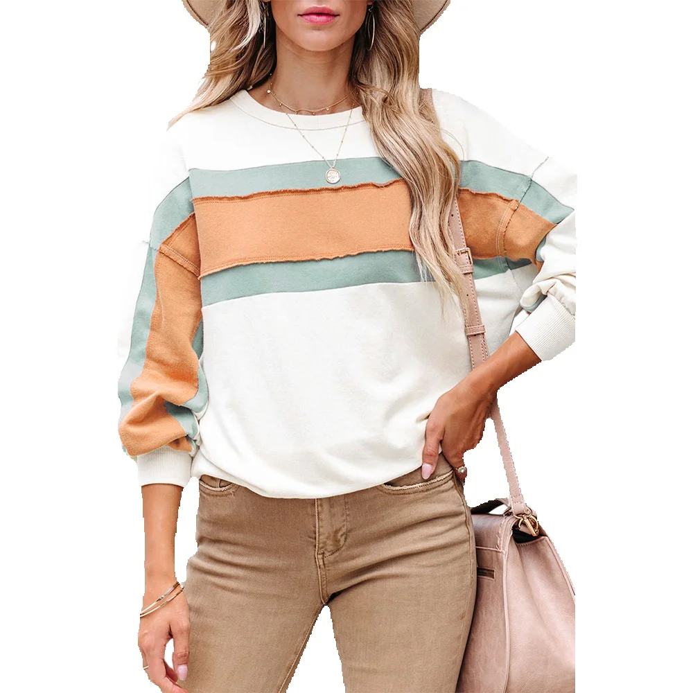 

Shi Ying White Stripe Hatless Sweater For Women's Autumn New Loose Versatile Long Sleeve Top Bottom 25312731