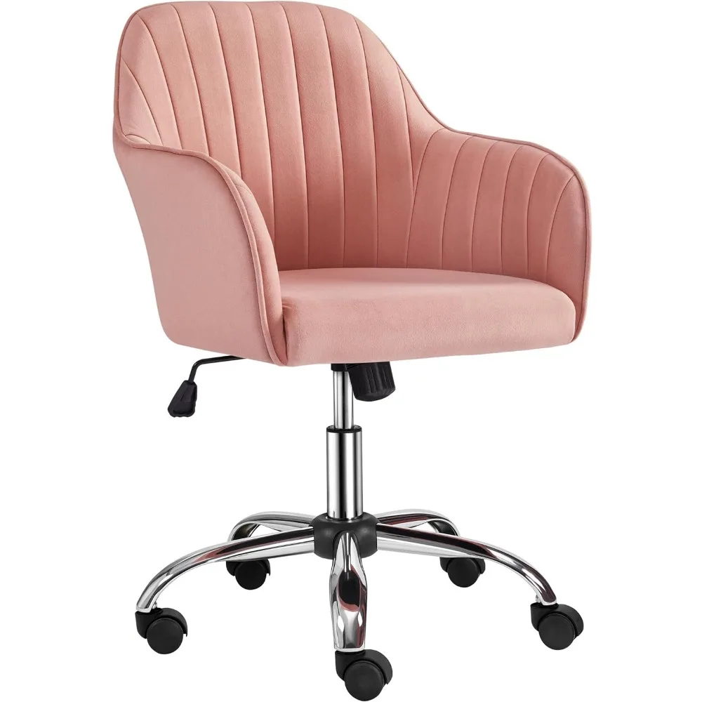 Velvet Vanity Chair Makeup Cute Office Chair Aesthetic Desk Height Adjustable Task chairs 360° Swivel Computer chair Pink