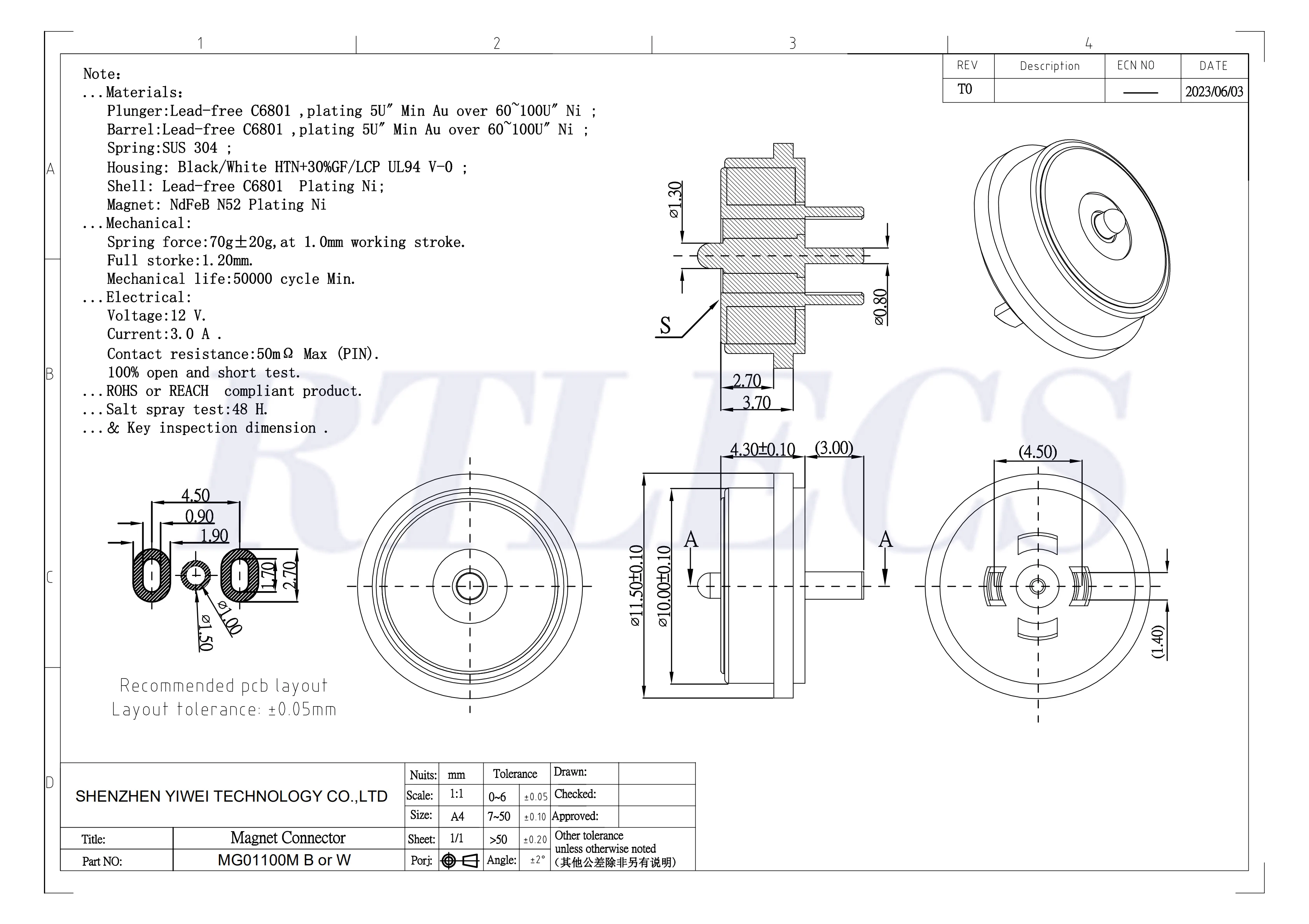 1Set Runde Horizontale Montage Löcher 3A Strom Wasserdichte Magnetische Pogo Pin Stecker Power Ladegerät USB Kabel Männlich Weiblich – Detail 10