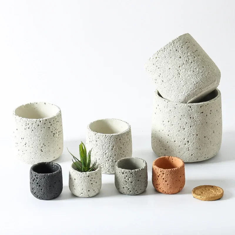 Nordic cement flowerpot simple personality creative imitation volcanic stone indoor succulent potted green plant flowerpot