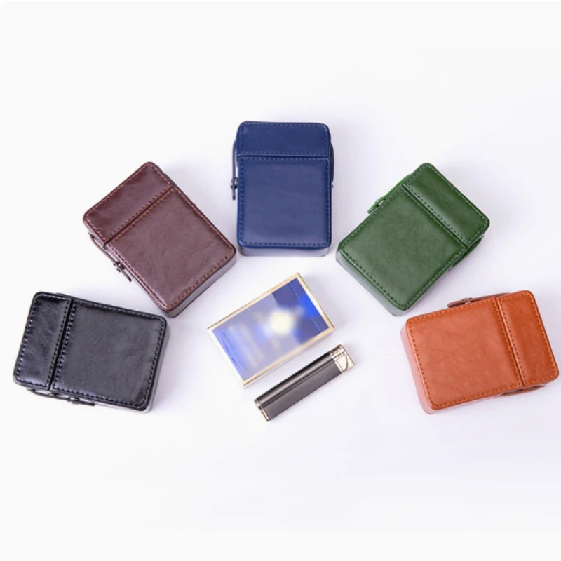 

Premium PU Leather Cigarettes Lighter Box Case Solid Color Slim Pocket Style Protective Card Holder Fashion Gift for Men