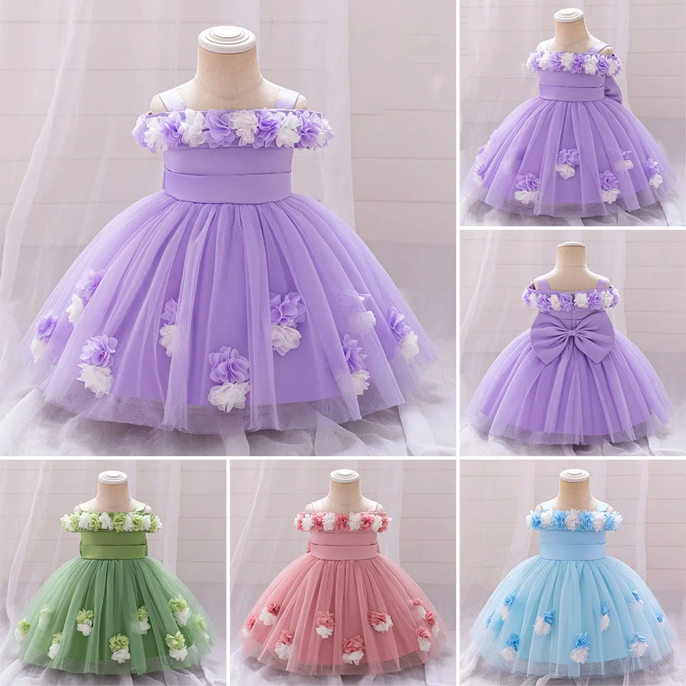 

Christmas Elegant Dress For Girl Birthday Party Flower Mesh Tutu Infants Kids Baptismal Princess Dress Wedding Flower Girl Dress