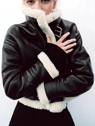 Winter Fleece Leather Jacket Women Faux Fur Jacket Fashion Streetwear Thick Warm Locomotive Coat Lamb Double-side Moto Outerwear