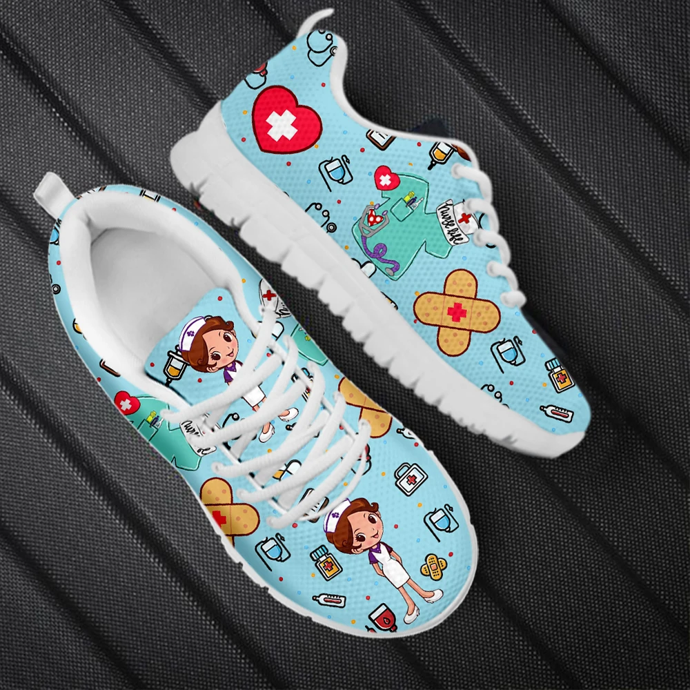INSTANTARTS Cute Nurse Medical Supplies Pattern Breathable Sneakers for Women Outdoor Lightweight Flat Shoes Girls Nurse Shoes