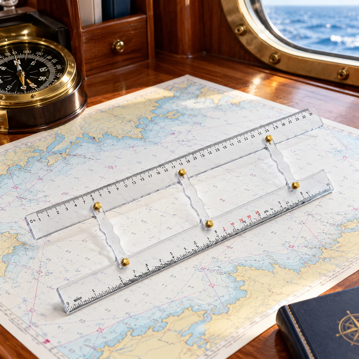 Marine Parallel Ruler in Clear Acrylic for Plotting Bearings and Courses on Nautical Charts during Sailboat and Yacht Navigation