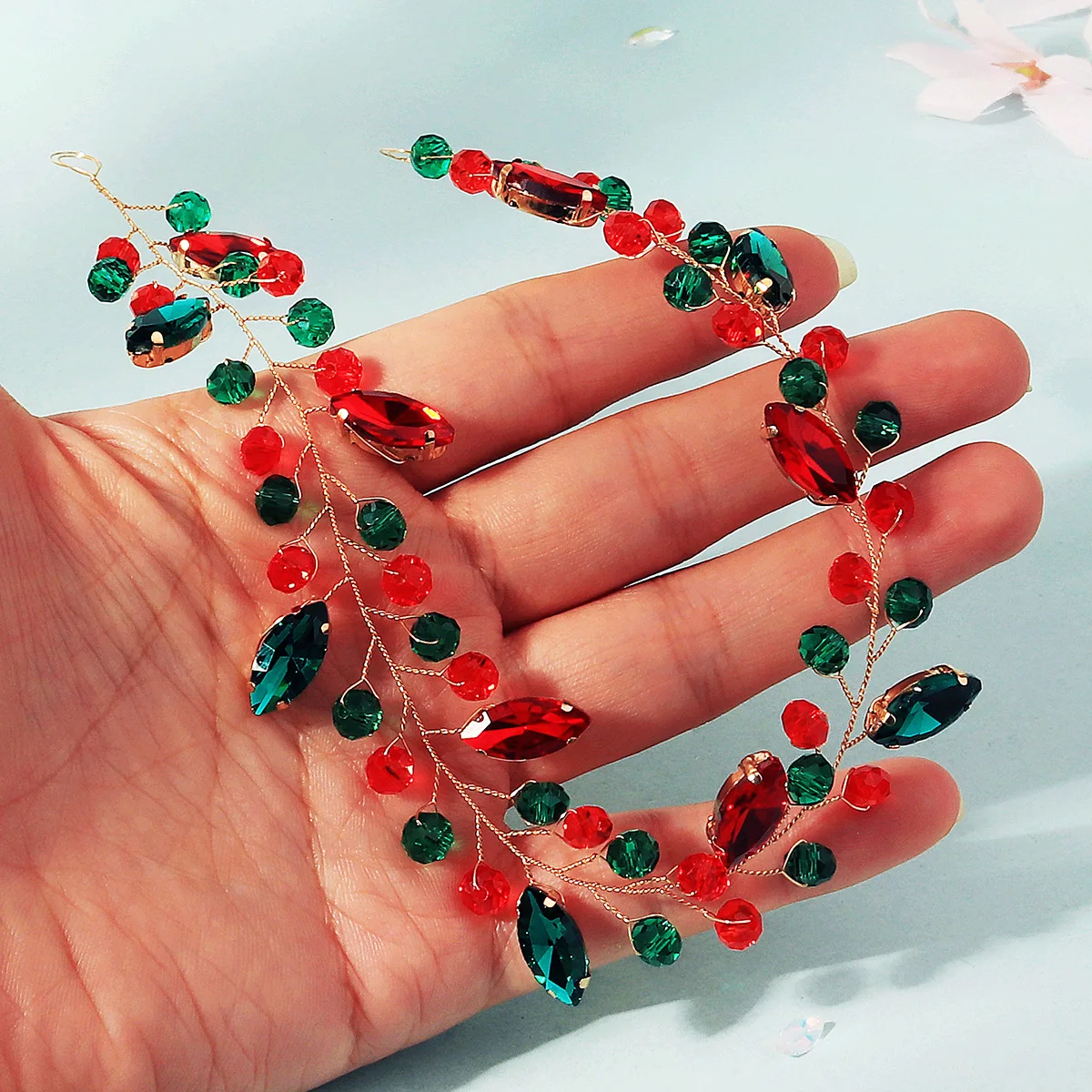 عيد الميلاد كريستال هيرباند موضة مجوهرات الحفلات إكسسوارات الشعر للنساء كلاسيكي أخضر أحمر مطرز الفتاة عقال تيارا #4