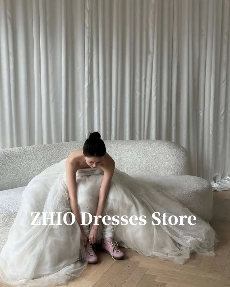 ZHIO Strapless Elegant Tulle A Line Wedding Dresses Korea Photo shoot Floor Length Bride Reception Dress Customized Fairy