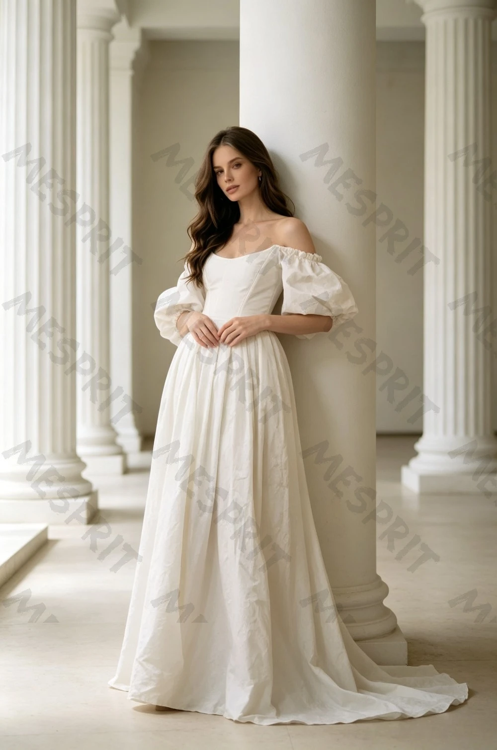 Customized Simple Off The Shoulder A-line Evening Gowns with Bubble Sleeves Back Straps Trailing Design Banquet Party Dresses