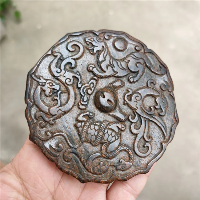 

Antique Iron Stone Antique Distressed Crafts Gaogu Jade Four Sacred Beasts Auspicious Beast Antique Jade Brand Mirror