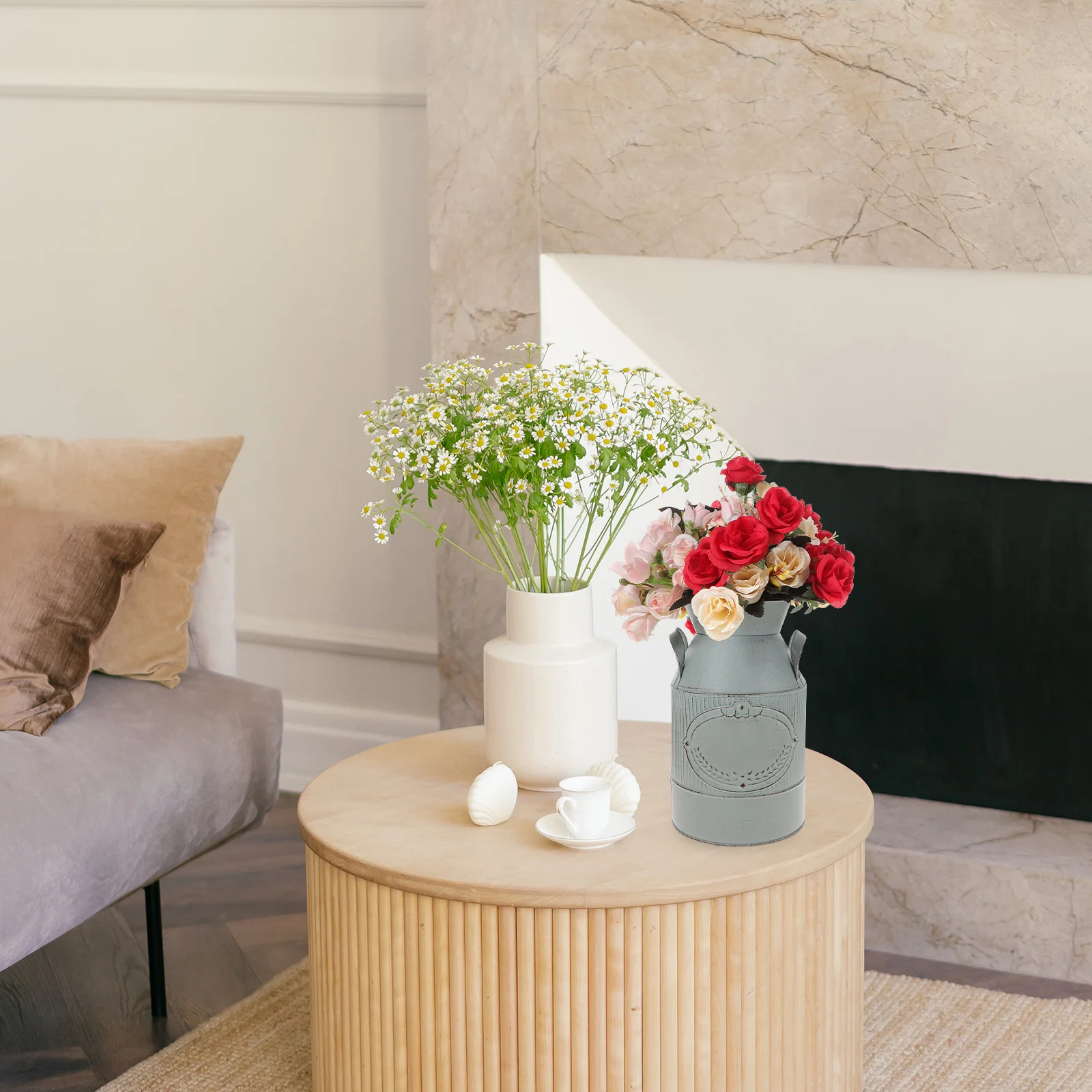 دلو زهور حديدي عتيق، وعاء زهور مزخرف للمزرعة الريفية للمنزل والمكتب والمركز، مزهرية زهور كلاسيكية للتجفف