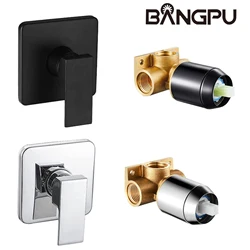 BANGPU Hot and Cold Mixing Valve Body Faucet Copper Single Handle Bathroom Concealed Shower Mixer Rough In Valve and Trim Kit