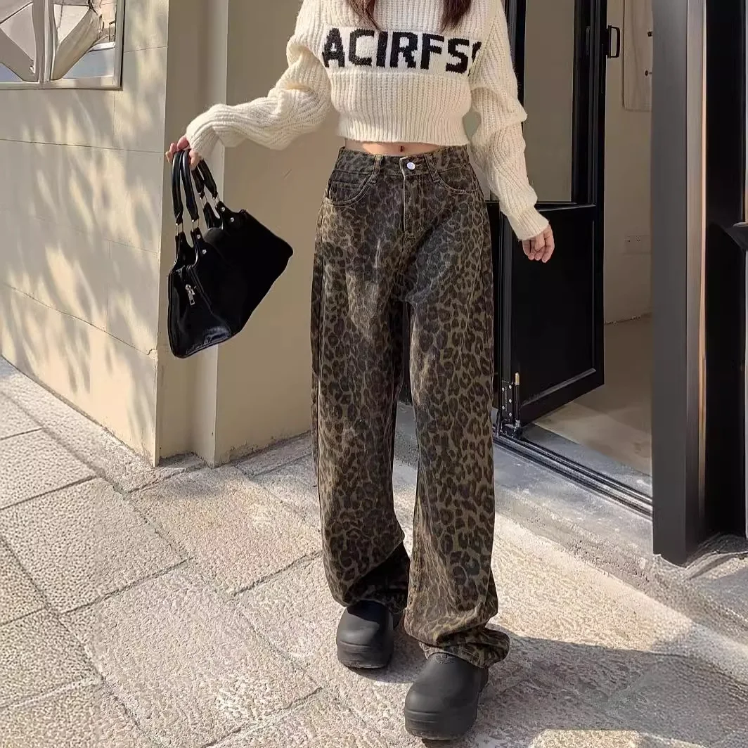 

Personalised Leopard Long Pants Women's Trousers Vintage Design Wide Leg Jeans Womens Loose Casual Pants