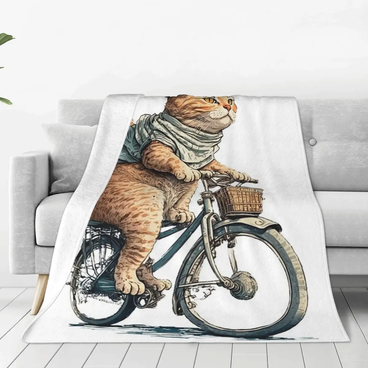 Bicycle Cat On Two Wheels Blanket Flannel Super Soft Sofa Throw Blankets For Home Bedroom Outdoor Throws Bedspread Quilt