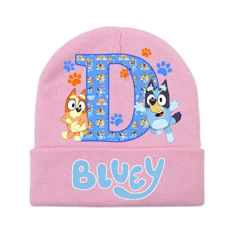 Blueyi Cute Knitted Hat Girls Anime Dog Bingo Letter A-Z Cap Kids Winter Warm Beanies Children Fashion Headgear Gift Hot Sales