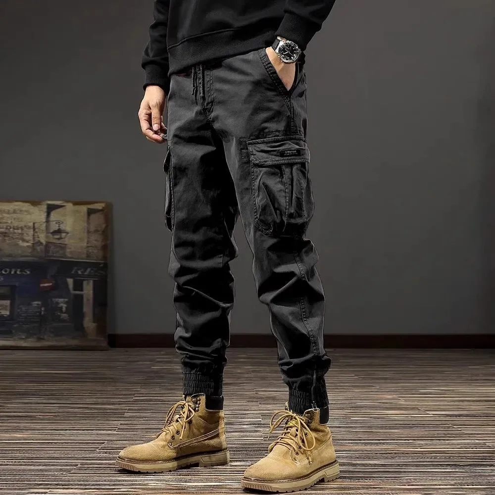 Japanese Sle Heavyweight Waed Pure Cotton Multi-ket Work Pants Men's Spring Autumn Loose Trendy Brand Cuffed Nine-Piec...