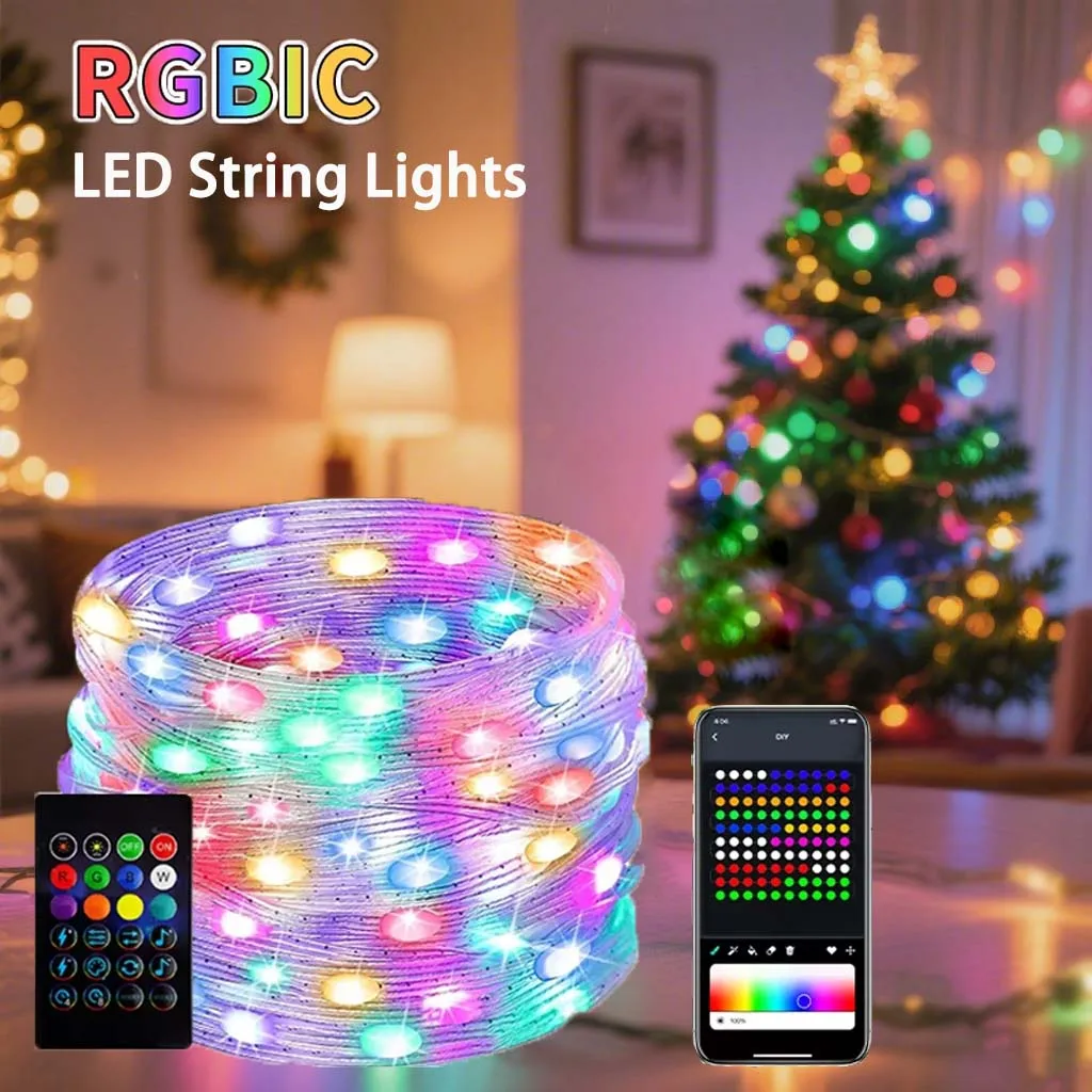 

WS2812B RGB LED String Lights 10M Dreamcolor Smart Bluetooth APP Controller Fairy Light for Garden Party Christmas Wedding Decor