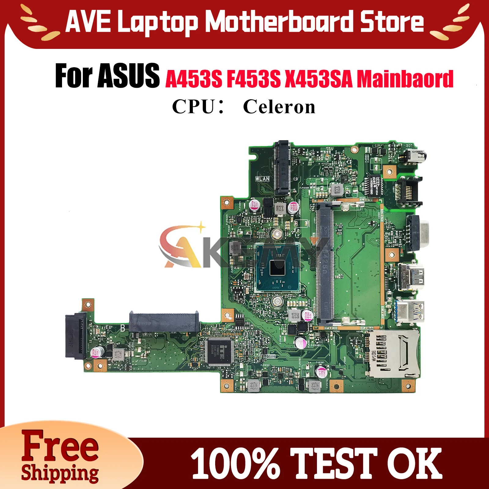 

X453SA Laptop Motherboard For ASUS VivoBook X453SA A453S X453S F453S Notebook Mainboard With Celeron CPU 100% tests OK fast ship
