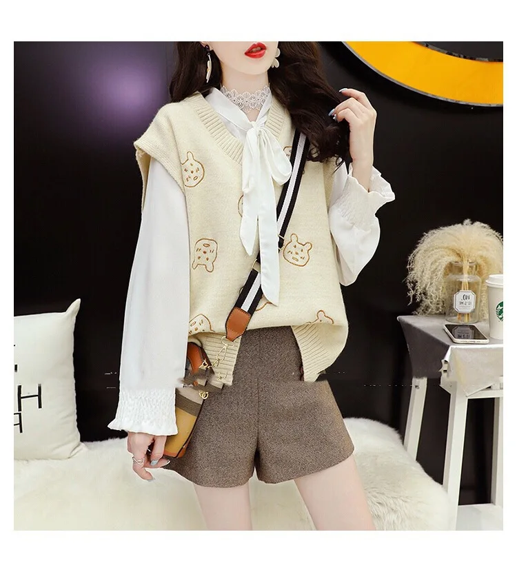 Sweater Vest Women Cute Bunny Kawaii Vest Fall Clothes 2021 Korean Japanese Fashion Autumn Winter Clothes Women Chaleco Mujer