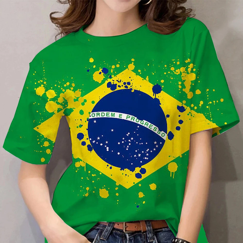 Brazil Flag T Shirt Women Fashion Short Sleeve Tops Tees Brasil Flag Tshirt Harajuku Oversized Tees Crew Neck Camisetas Green