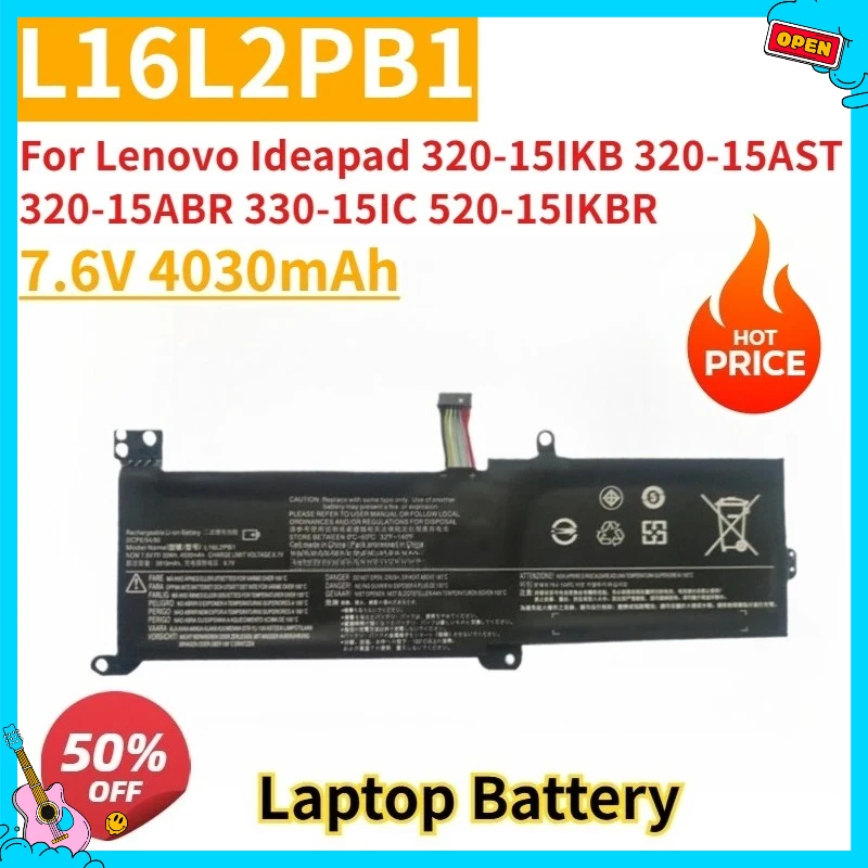 

New Replacement Laptop Battery 7.6V 4030mAh L16L2PB1 for Lenovo Ideapad 320-15IKB 320 -15AST 320-15ABR 330-15IC 520-15IKBR