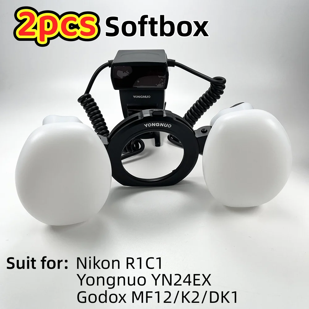 2pcs Softbox Dual Head Flash Lamp Diffuser Soft Light Hood for Nikon R1C1 Yongnuo YN24EX Godox MF12 Dentistry Camera Accessories