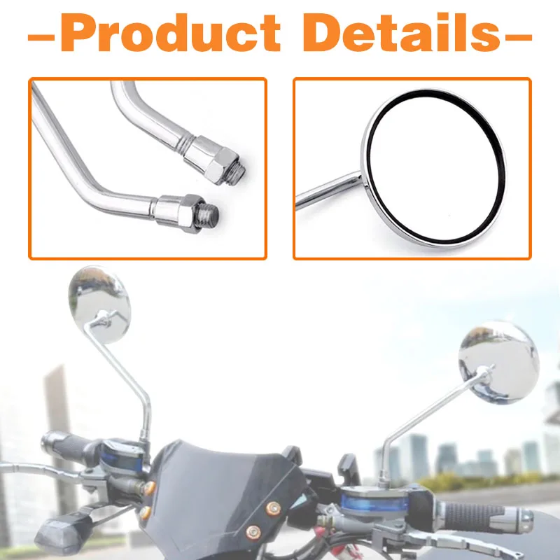 2 Stück Universal 10-mm-Rückspiegel, verchromte Seitenspiegel für MT-09, MT-10, MT-03, MT-07, Motorradzubehör. – Detail 5