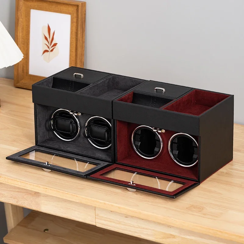 Multifunctionele Watch Winder Horloge Sieraden Opbergdoos Diversen Sorteren Display Box Dubbele Kop Verticale Motor Box met Licht