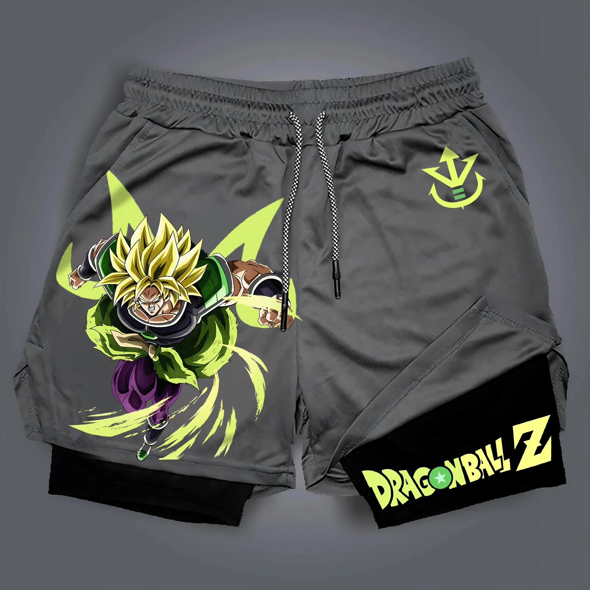 Dragon Ball Wukong Printed Double Layer Shorts for Men, Elastic Drawstring, Spring/Summer Breathable Sports and Fitness Shorts