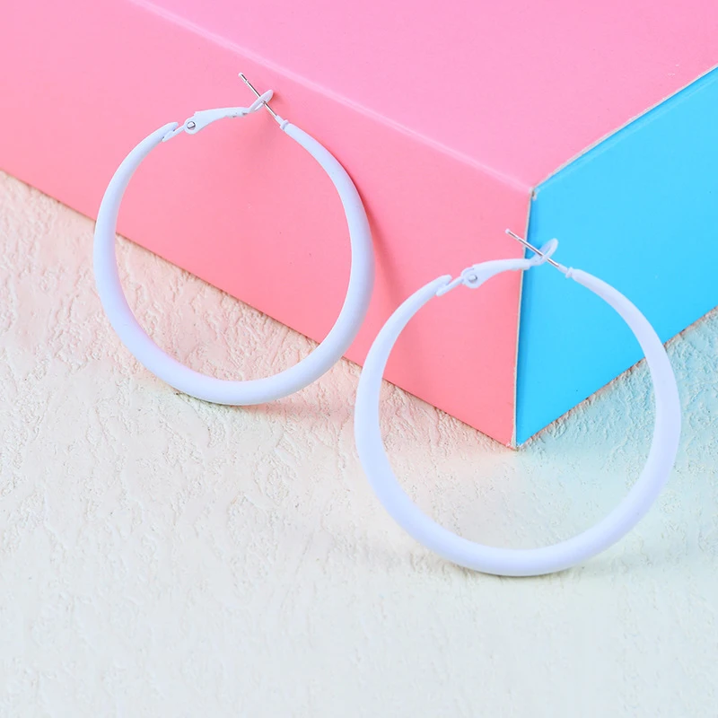 Summer Colorful Neon Hoop Earrings Pink Blue Green Yellow New Design Large Circle Earrings for Women Girl Rock Punk Jewelry