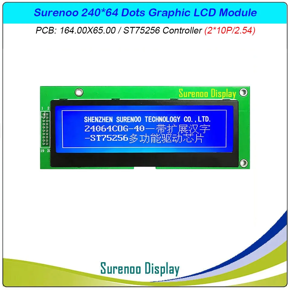 24064 240*64 Grafische Matrix COG LCD Module Display Screen ingebouwde ST75256 Controller Wit in Blauw met backlight