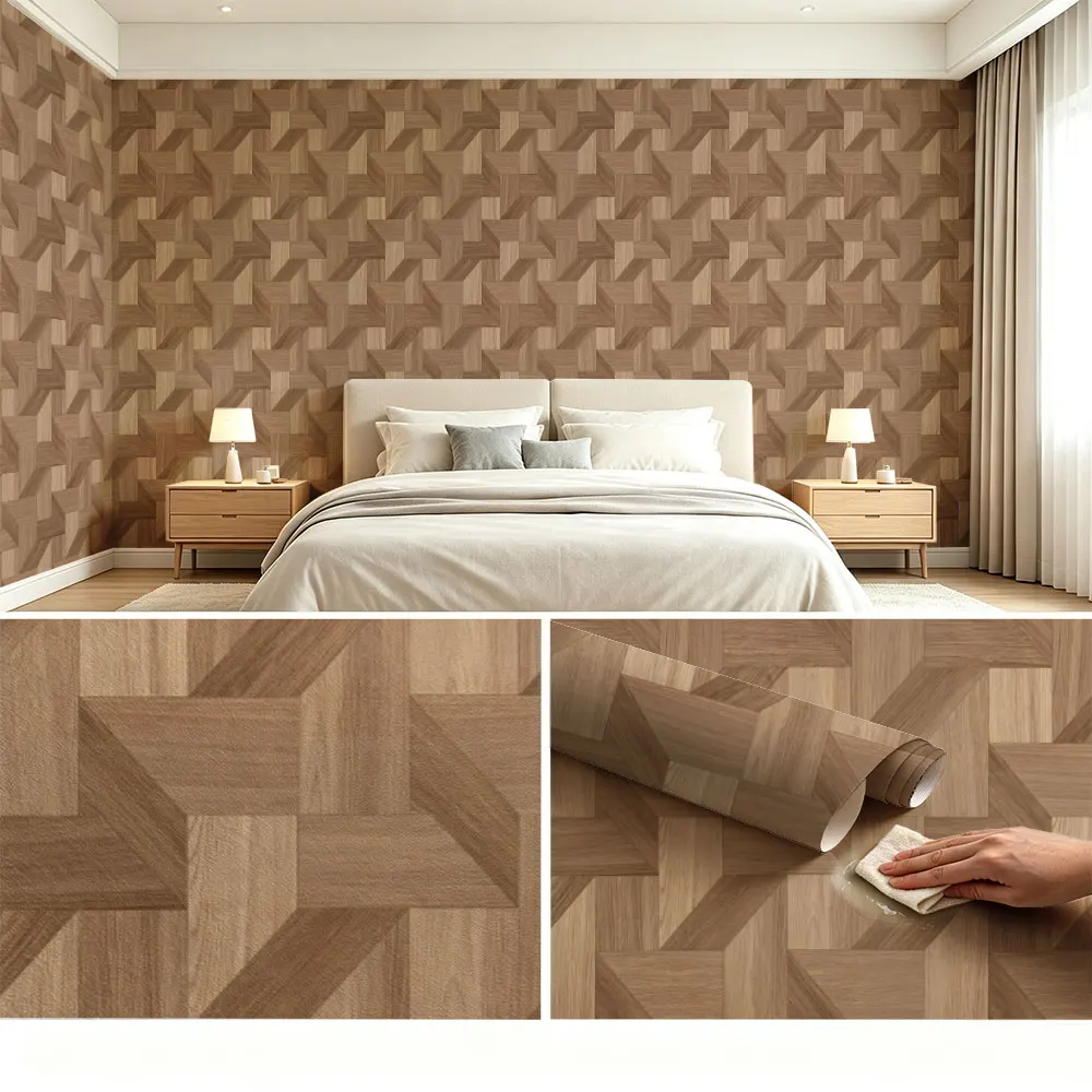 1 Roll Wood Grain Print Self-adhesive Circular Wallpaper for Living Room, Bedroom, Cabinet, Fashionable Stickers
