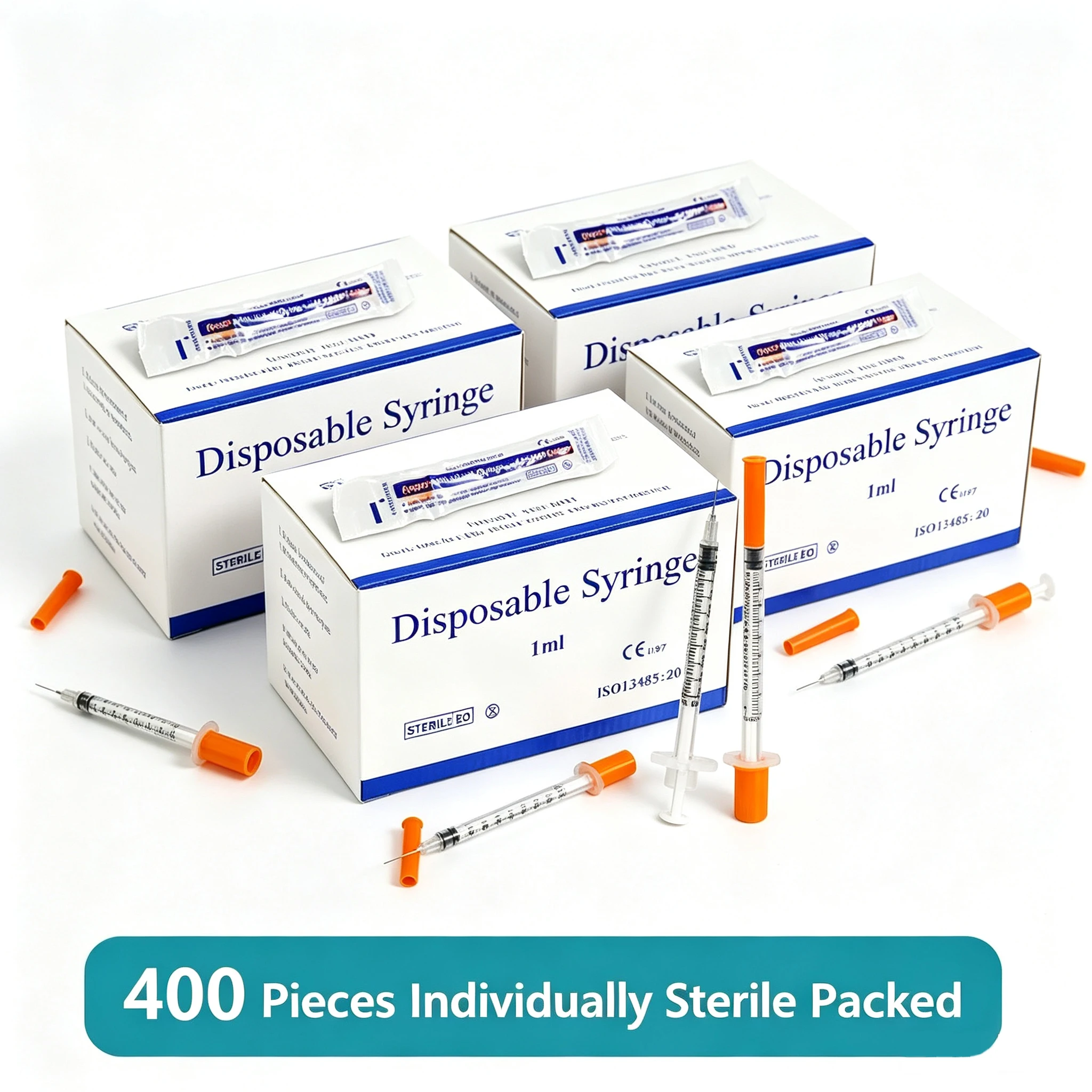 400pcs 1ml/cc 30G 8mm /31G 6mm Disposable Sterile Insulin Syringes with Needles,Individually Wrapped for Veterinary Pet Farm Ani