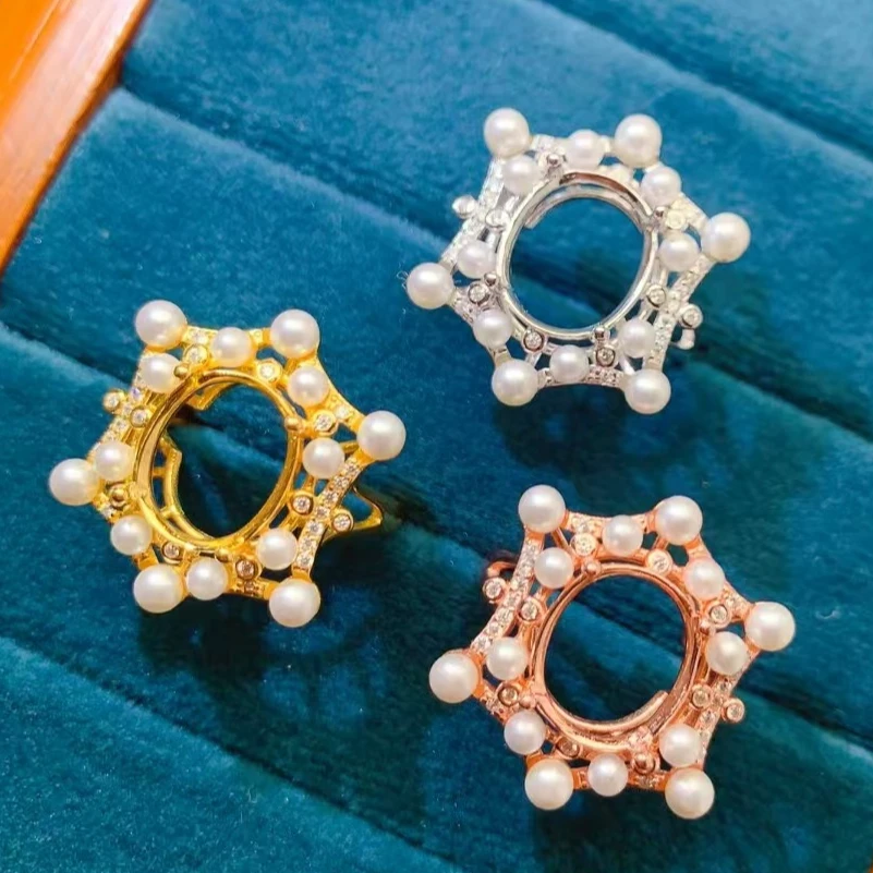 10mm*12mm Luxury 925 Silver Gemstone Ring Setting with Natural Fresh Water Peral 18K Gold Plated Ring Seting Allergy Free