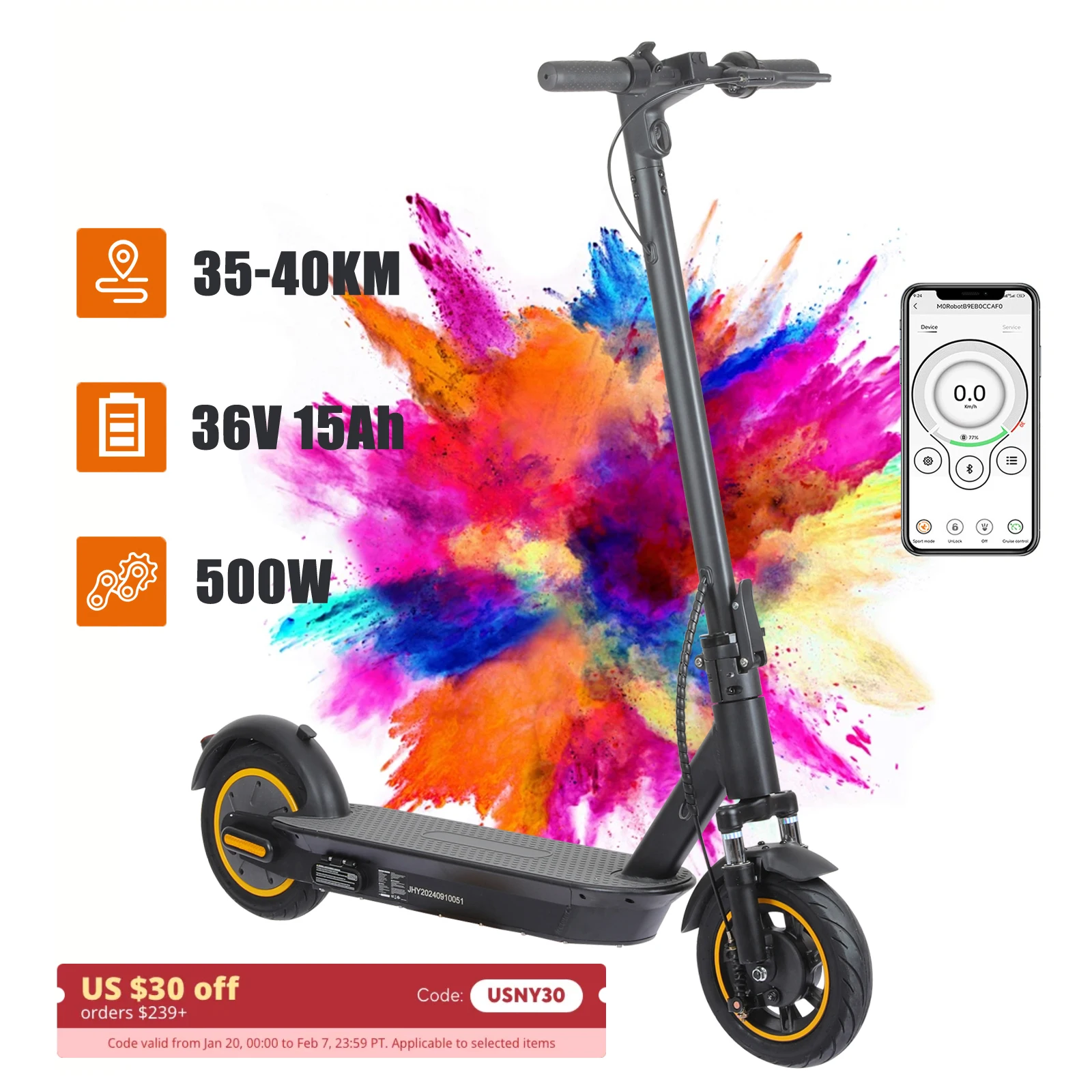 500W Adult Electric Scooter with Shock Absorbers,36V 13Ah Battery,Load 330lbs,APP Support E-Scooter,Folding Commuter Scooter