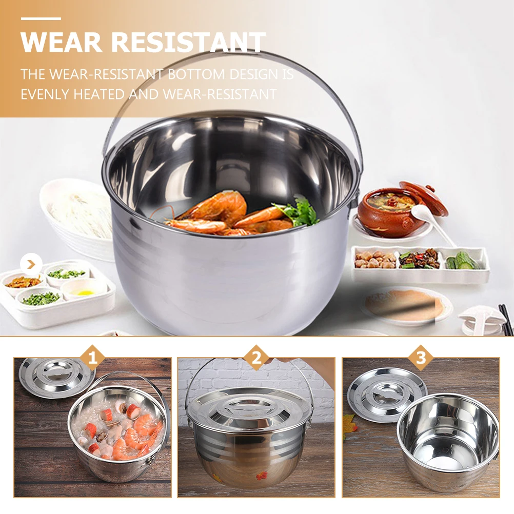 Pot Cooking Camping Cookware Stew Stainless Steel Soup Stock Portable Stockpot Lid Pots Kettle Outdoor Camp Saucepan Campfire