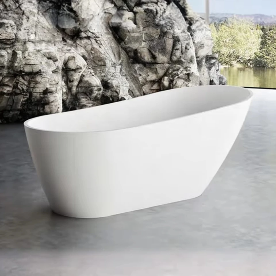 

Luxury High-quality White Acrylic Independent Bathtub Modern Design Bathroom Large Oval Adult Soaking Bathtub