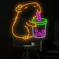 Milk Tea Neon Sign Capybara Milk Tea Neon Sign Custom Neon Sign Milk Tea Store Wall Art Decor Neon Sign