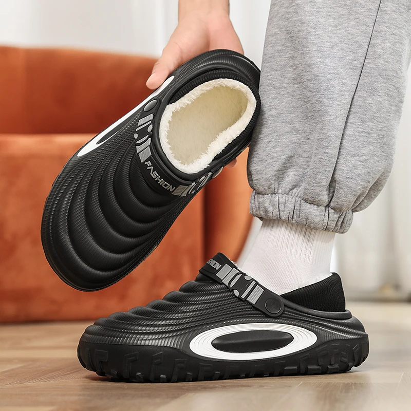 رجل الشتاء أحذية قطنية قباقيب قطيفة دافئة للرجال مكافحة زلق مقاوم للماء زلة Ons منزل الشرائح 2025 جديد عصري شبشب شتوي #3