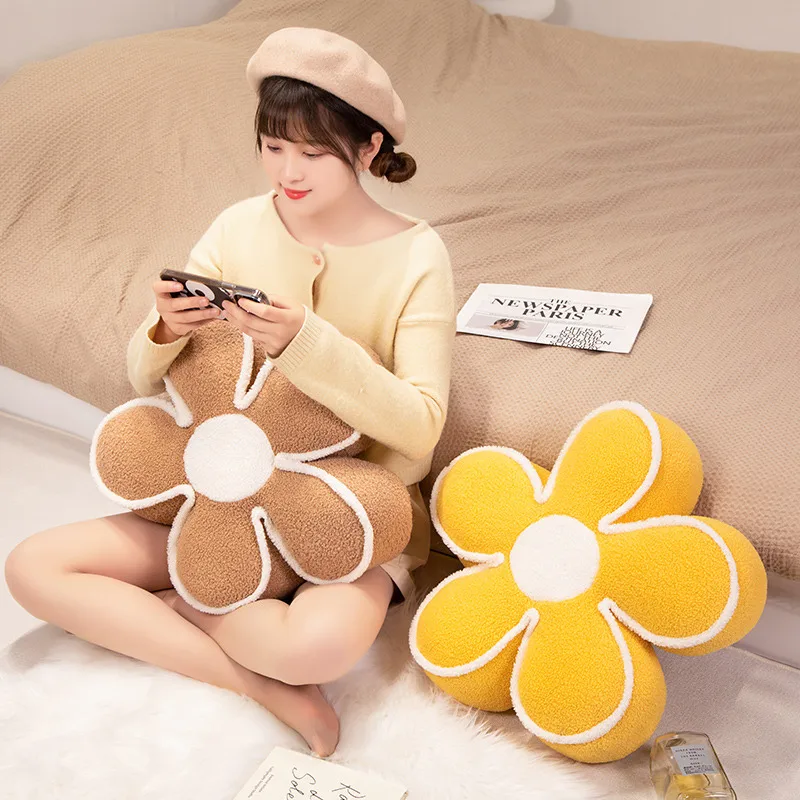 Almohada de felpa de planta de flor de 5 pétalos de 50x50cm, cojín de asiento relleno de cuatro colores para suelo interior, silla, sofá, decoración de habitación, regalo