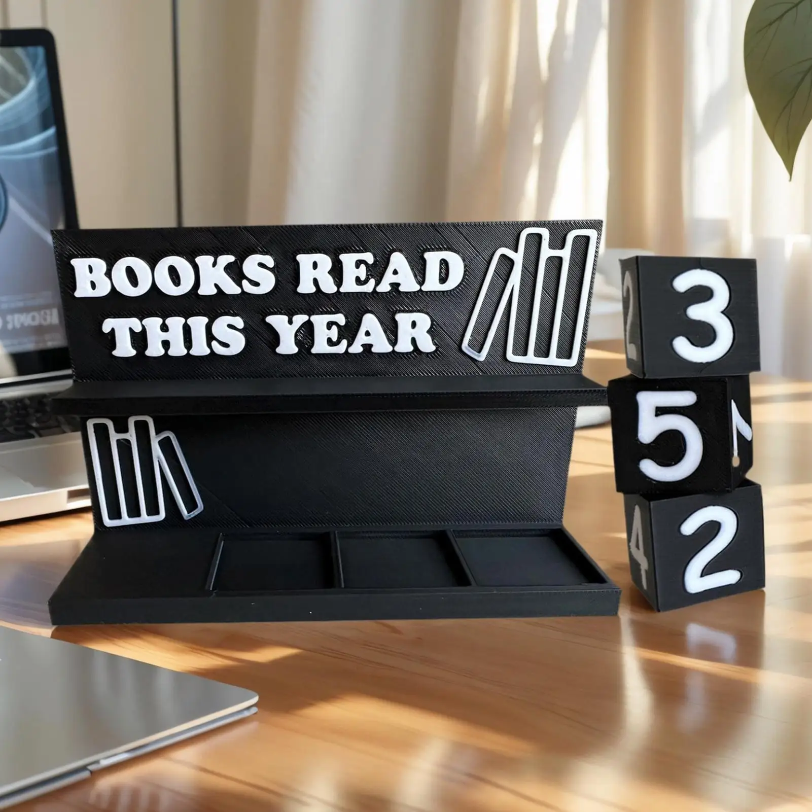 Buchzähler, 3D-gedrucktes kleines Buch-Tracking-Schild, moderner Lesezähler, Bücher lesen dieses Jahr, Zählornamente, Mehrzweck