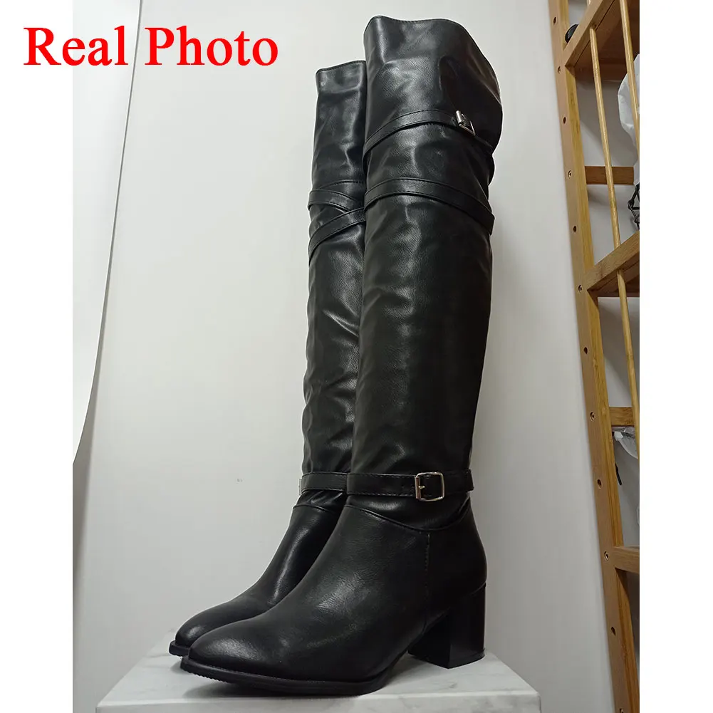 Fashion Big Size 33-48 2021 High Quality Shoes Woman Over The Knee Boots Female Square Heels Shoes Women Long Boots Woman Shoes images - 6