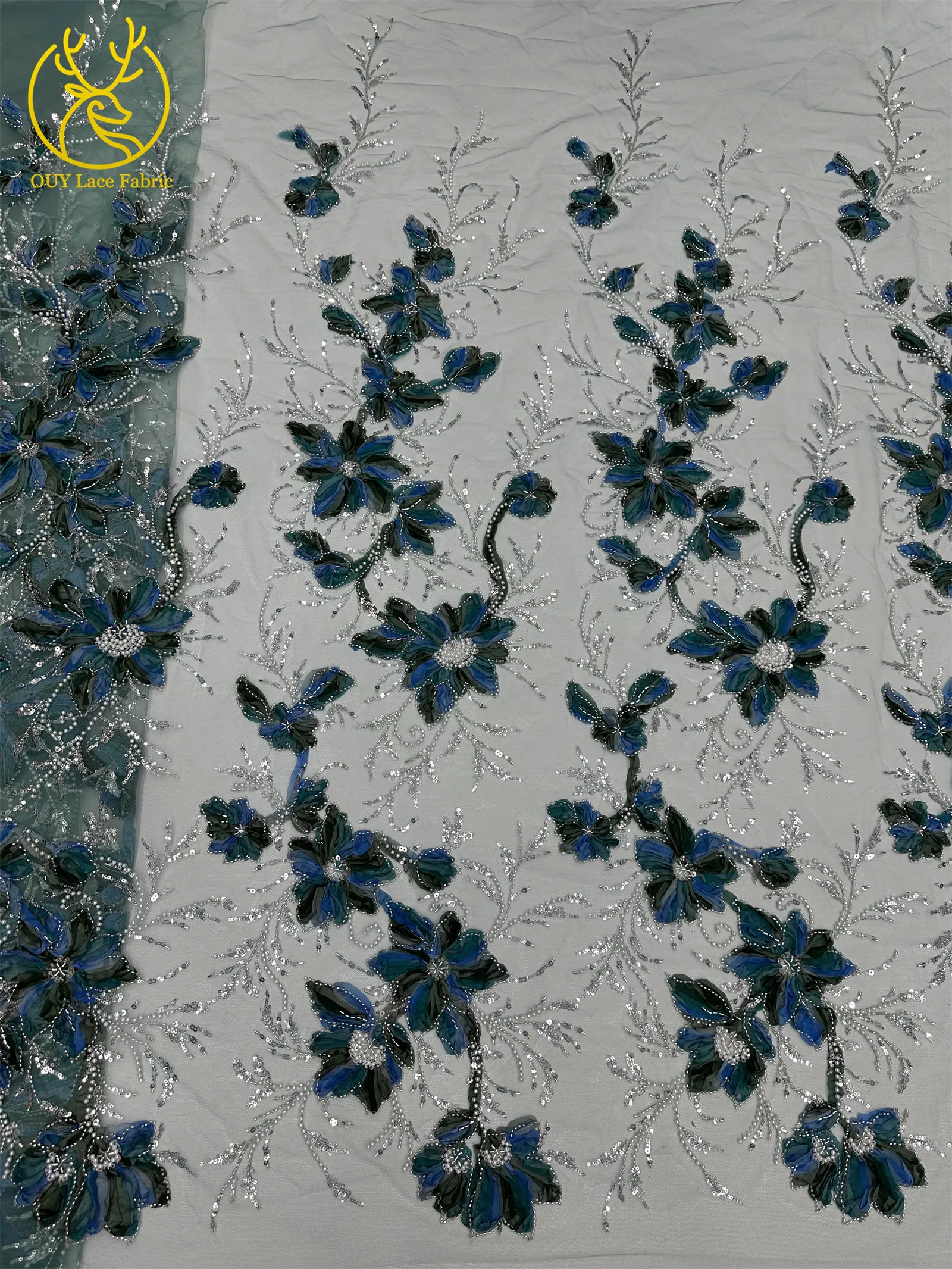 Nigerianischer 3D-Perlen-Tüll-Spitzenstoff, 2026, modischer afrikanischer französischer Pailletten-Mesh-Spitzenstoff, geeignet für Hochzeits-Party-Kleider – Detail 21