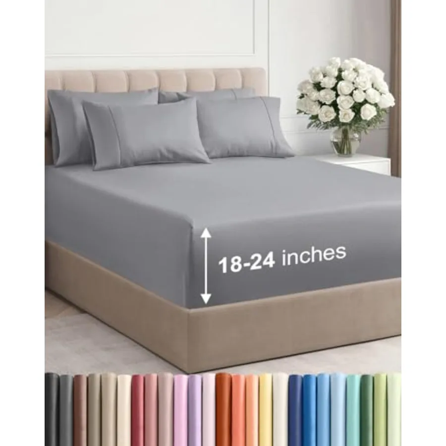 

Комплект постельного белья Extra Deep Sheet Set - 6 предметов: дышащие и охлаждающие простыни - роскошное гостиничное постельное белье для женщин, мужчин и подростков - легко и надежно фиксируются на кровати - размер S
