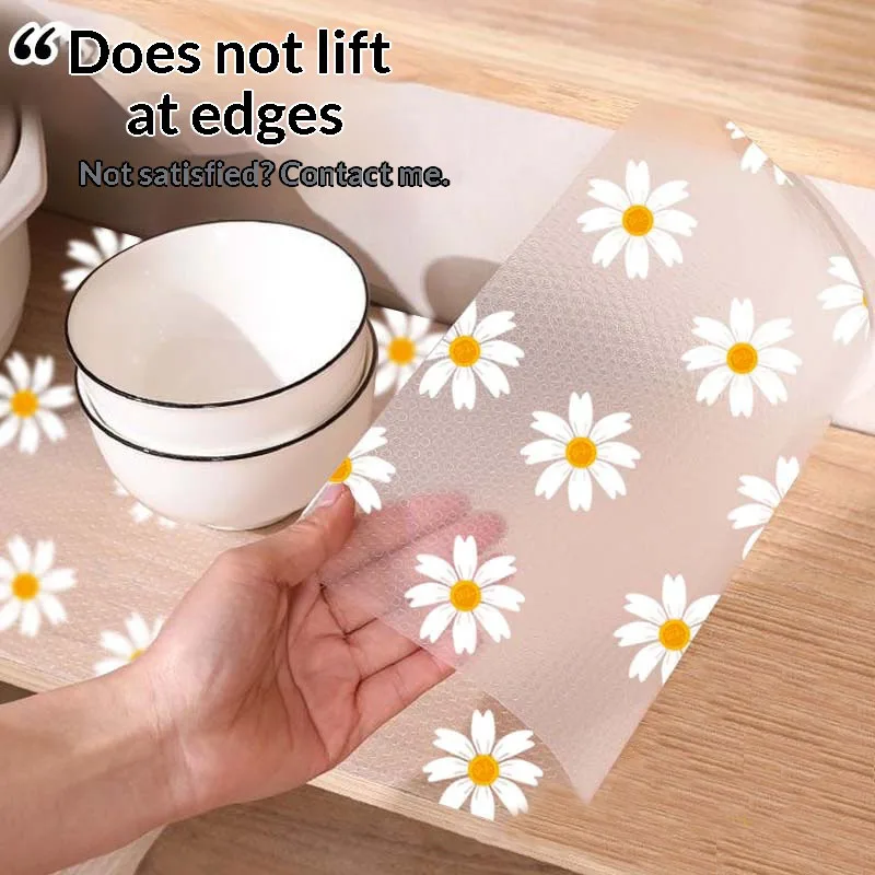 1PC Daisy Design Waterproof Cabinet Mat Anti-slip Durable Plastic Liner For Kitchen Drawer Refrigerator Table 39.37×11.81 Inch