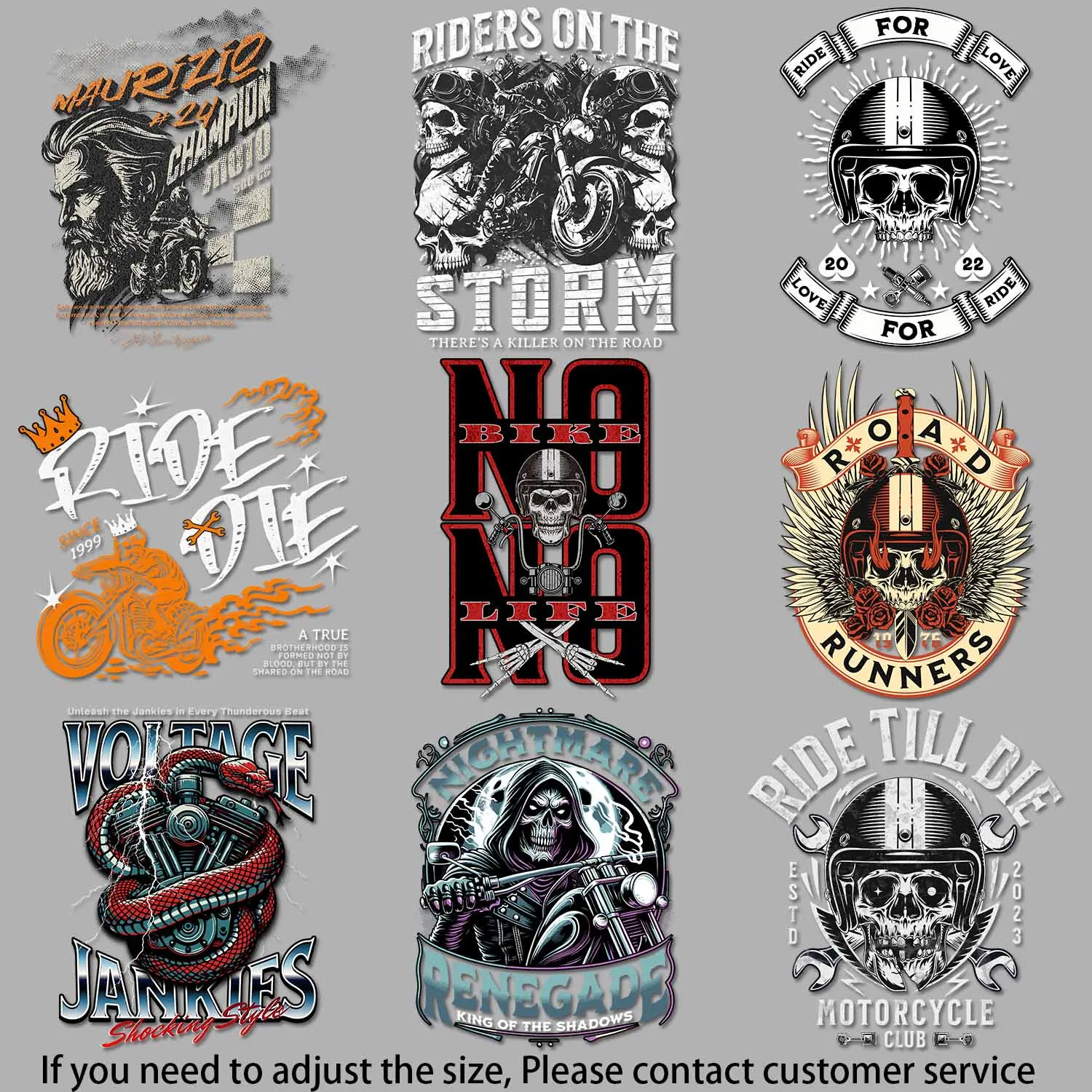 Iron on Picture on Clothes Rebellious biker imagery Adventure - themed motorcycle art Whimsical Patterns DIY Decoration