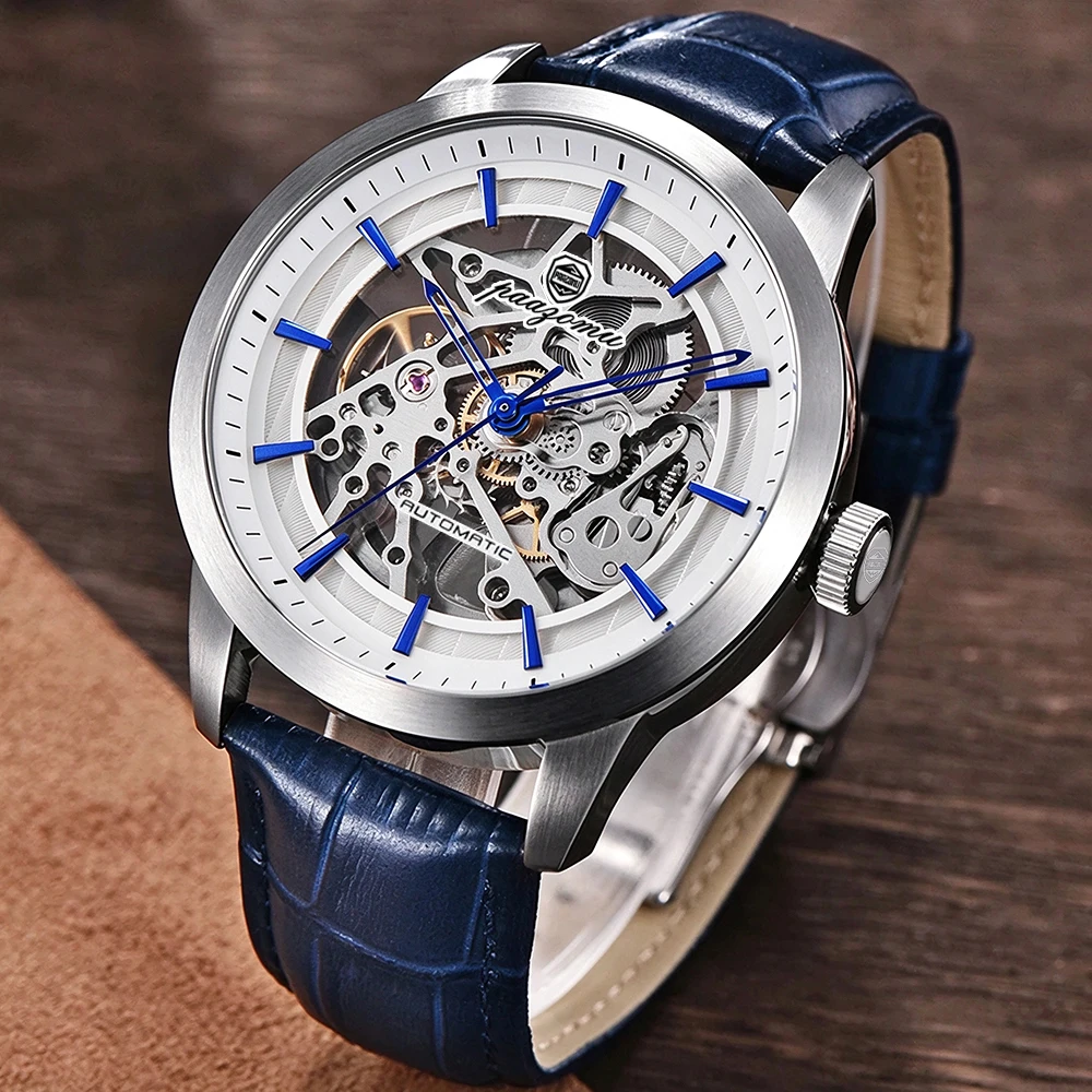 PAAZOMU Business Man Watch Luxury Skeleton Hollow Leather Men's Wristwatch New Mechanical Male Clock Relogio Masculino 2026 New